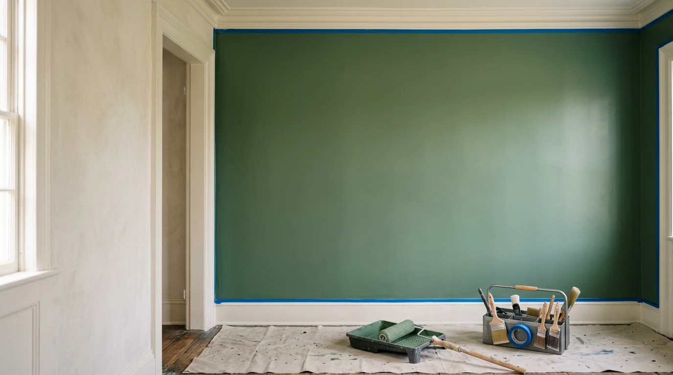 A freshly painted interior living room in a Millbrook, NY home, showing smooth walls with clean trim lines and an even, high-quality finish throughout the space.